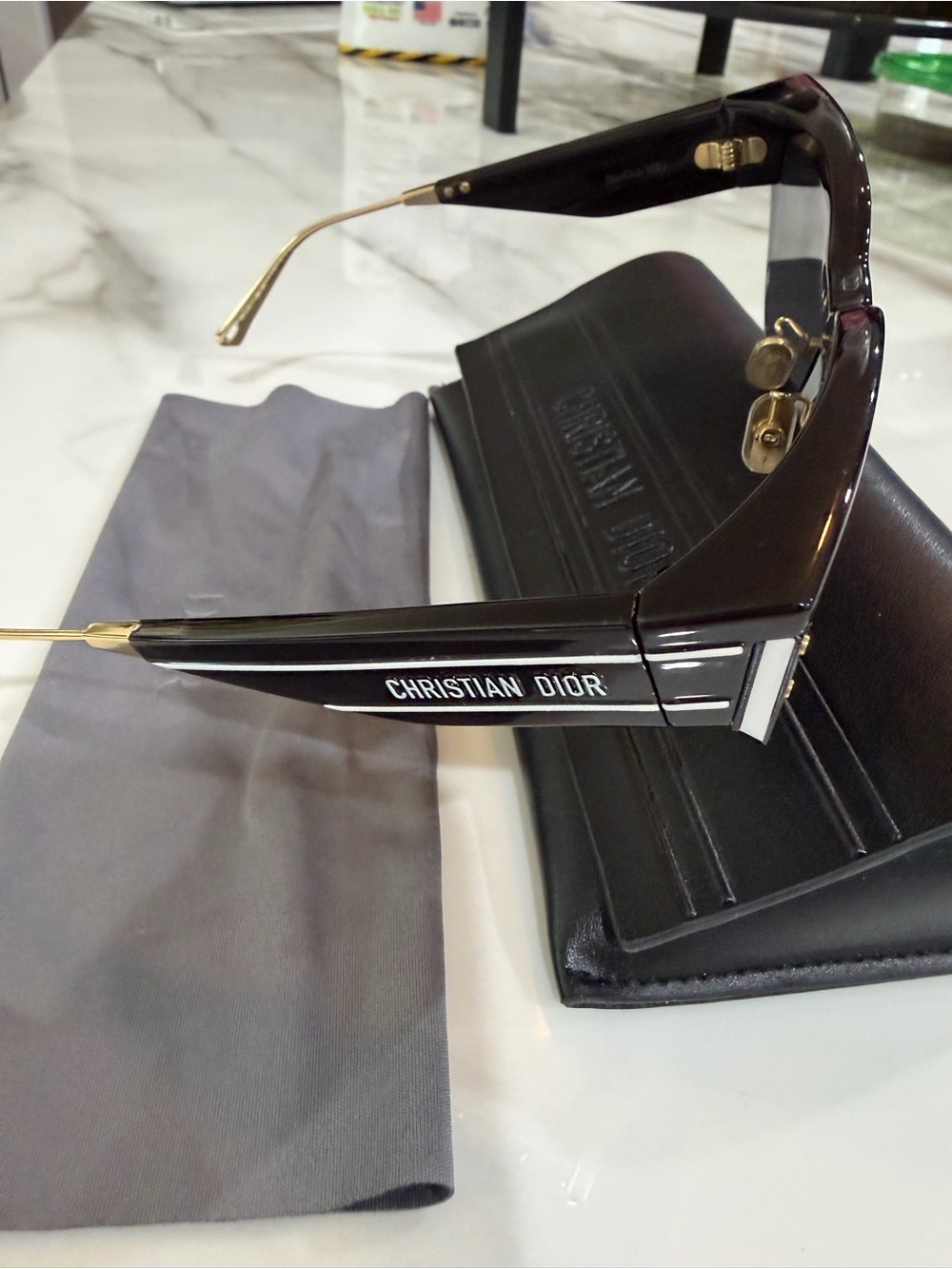 Christian Dior Black and Gold Oversized Logo Sunglasses
